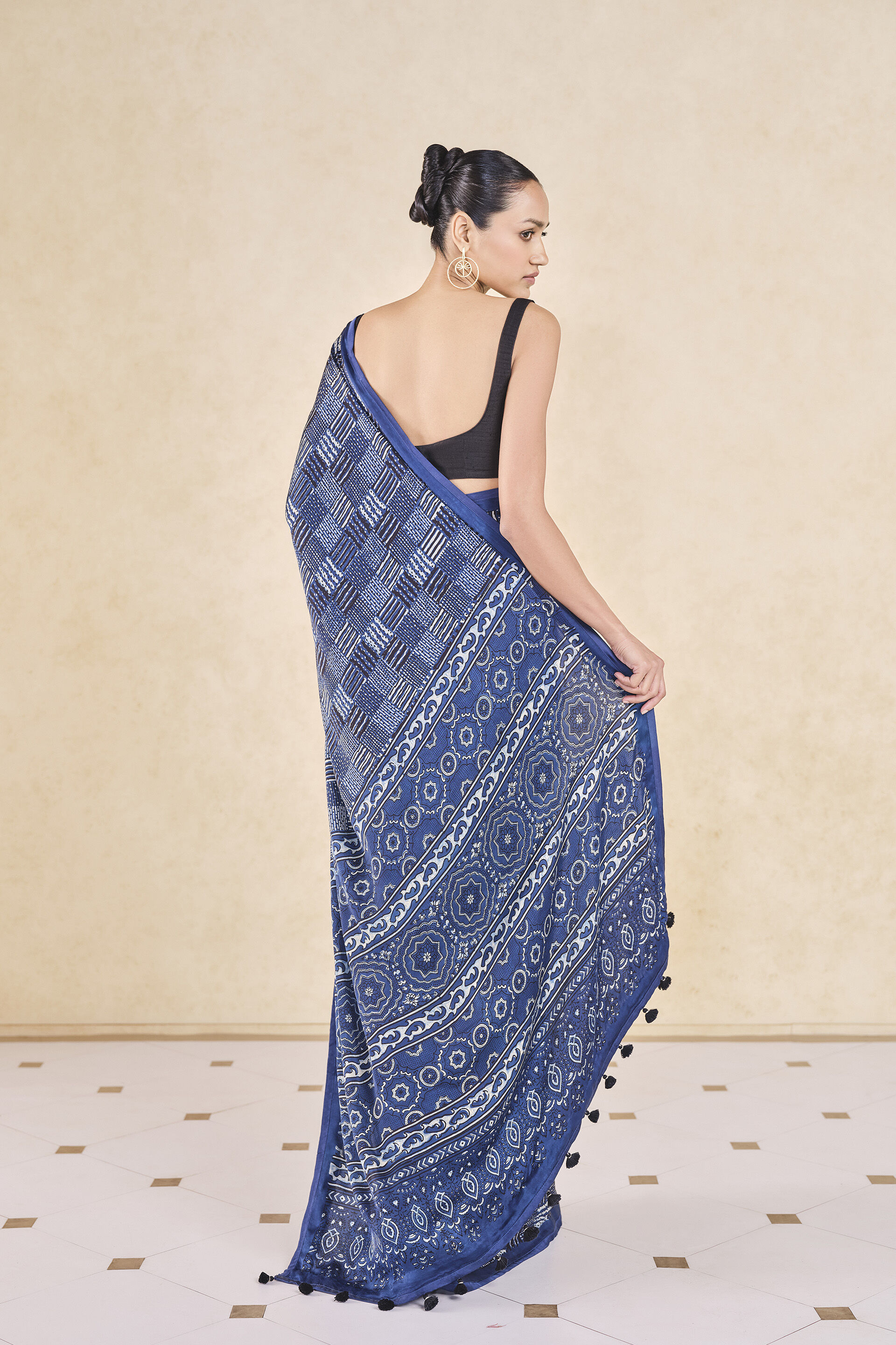 Junco Handcrafted Ajrakh Saree&nbsp;- Blue, Blue, image 2